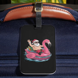 Etiqueta De Bagagem Flutuador de Flamingo de Natal no Verão de Julho