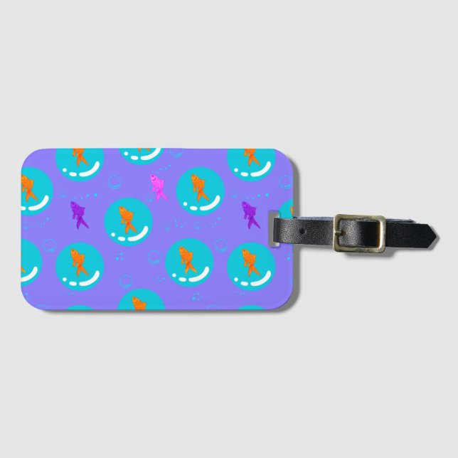 Etiqueta De Bagagem Flutuante goldfish_periwinkle (Frente Horizontal)