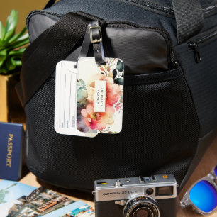 Etiqueta De Bagagem Fluxo De Cores Aquáticas Personalizado Botânico El