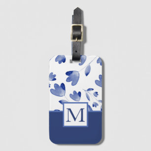 Etiqueta De Bagagem Fluxos de Flor Azul Indigo