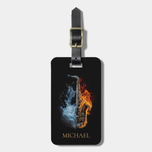 Etiqueta De Bagagem Fogo e Água Personalizados Músico de Luxo Saxofone