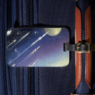 Etiqueta De Bagagem Foguetes de Ficção Científica Vintage no Espaço po