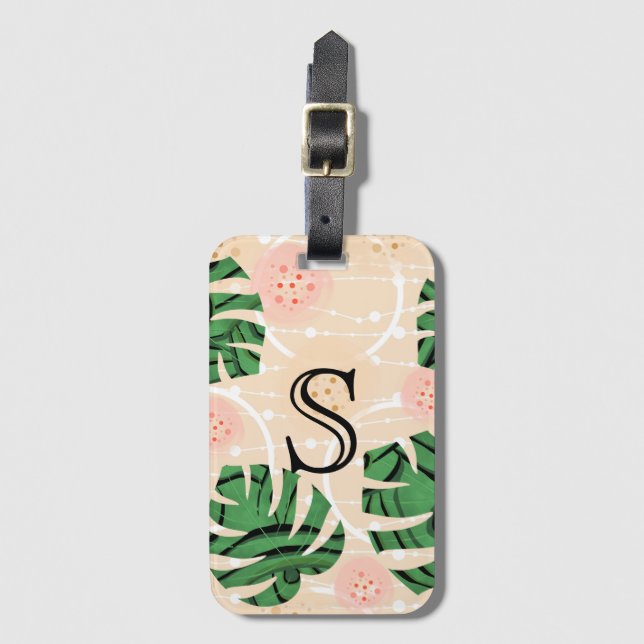 Etiqueta De Bagagem Folhas de Monstera em rosa.  (Frente Vertical)