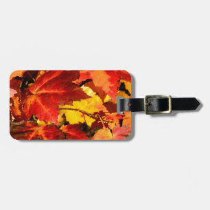 Etiqueta De Bagagem Folhas de Outono Coloridas, folha de bordo laranja