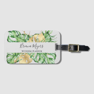 Etiqueta De Bagagem Folhas de Palma Dourado Areia Tropical