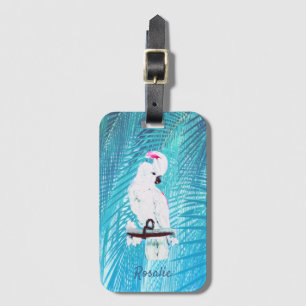 Etiqueta De Bagagem Folhas de Palma Tropicais de Cockatoo Branco Bonit