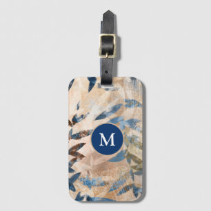 Etiqueta De Bagagem Folhas em camadas de abstrato - Azul e Neutro