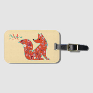 Etiqueta De Bagagem Folk Art Flower Pattern Fox Personalizado
