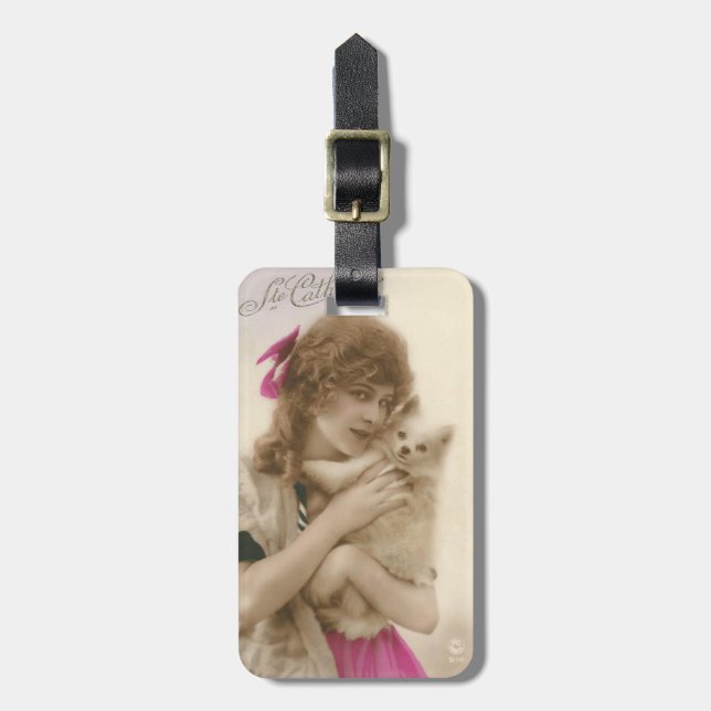 Etiqueta De Bagagem Foto antiga vitoriana e cão (Frente Vertical)