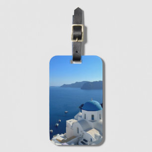 Etiqueta De Bagagem Foto da Igreja Grécia Azul Domingos Santorini