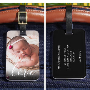 Etiqueta De Bagagem Foto de Bebê Amor com Letra Simples Moderna