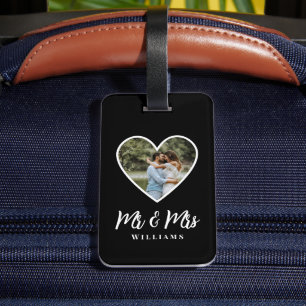 Etiqueta De Bagagem Foto de Casamento Foto do Coração Negro Quadro Mod
