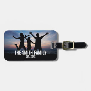 Etiqueta De Bagagem Foto de família personalizada com nome de famíli
