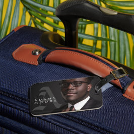 Etiqueta De Bagagem Foto do monograma clássico branco e preto elegante