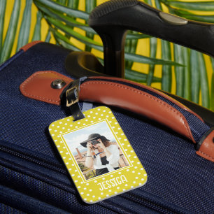 Etiqueta De Bagagem Foto e nome personalizados da Bolinhas amarela bri