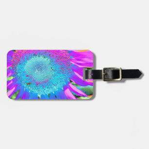 Etiqueta De Bagagem Foto girassol cor-de-rosa-azul retrógrada