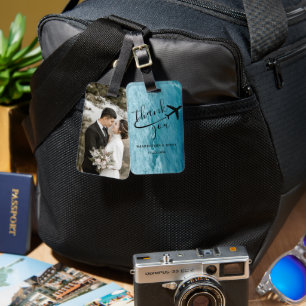 Etiqueta De Bagagem Foto Inspirativa De Casamento De Ondas Azuis-Luz
