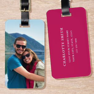 Etiqueta De Bagagem Foto personalizada cor-de-rosa forte simples moder