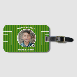 Etiqueta De Bagagem Foto personalizada de campo do futebol verde moder