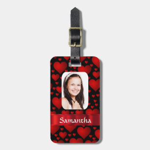 Etiqueta De Bagagem Foto personalizada de coração vermelho e preto