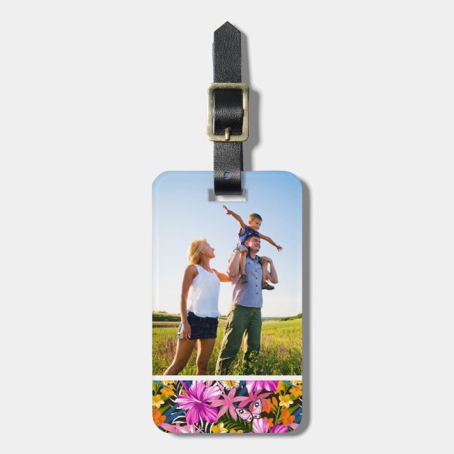Etiqueta De Bagagem Foto personalizada Folhas tropicais e flores (Frente Vertical)