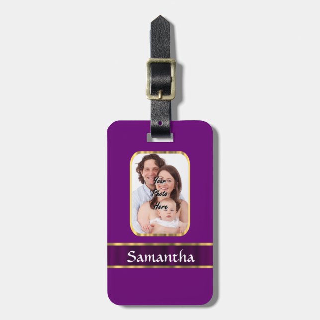 Etiqueta De Bagagem Foto personalizada roxa (Frente Vertical)