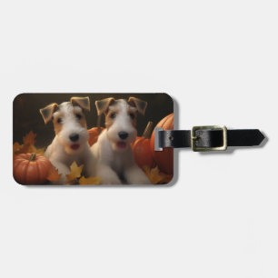 Etiqueta De Bagagem Fox Terrier Puppy Autumn Delight Pumpkin