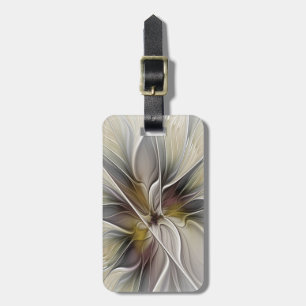 Etiqueta De Bagagem Fractal Floral, Flor Fantasia com Cores da Terra