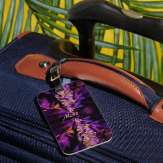 Etiqueta De Bagagem Fractal moderno em preto e roxo, personalizado