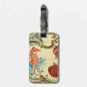 Etiqueta De Bagagem Francês parisiense, moderno vintage seashell seaca