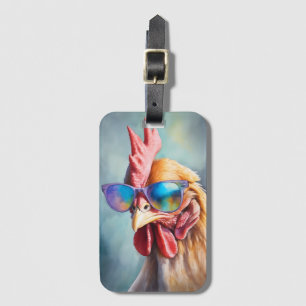 Etiqueta De Bagagem Frango Legal e Divertido com Óculos de Sol Aquarel