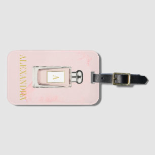 Etiqueta De Bagagem Frasco de Perfume Rosa Monograma Químico Pessoal