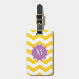 Etiqueta De Bagagem Freesia & White Chevron Monograma Bagagem