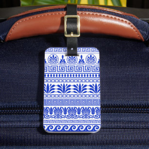 Etiqueta De Bagagem Frete Grego, Padrão Mediterrânico, Azul