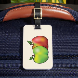 Etiqueta De Bagagem Frutas De Maçã De Cartoon Vermelho E Verde E Texto