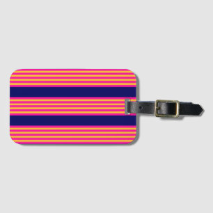 Etiqueta De Bagagem Fuchsia e listras amarelas com azul-marinho