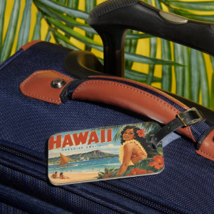 Etiqueta De Bagagem Fuga do Paraíso Vintage Havaiano Hula Girl Aloha