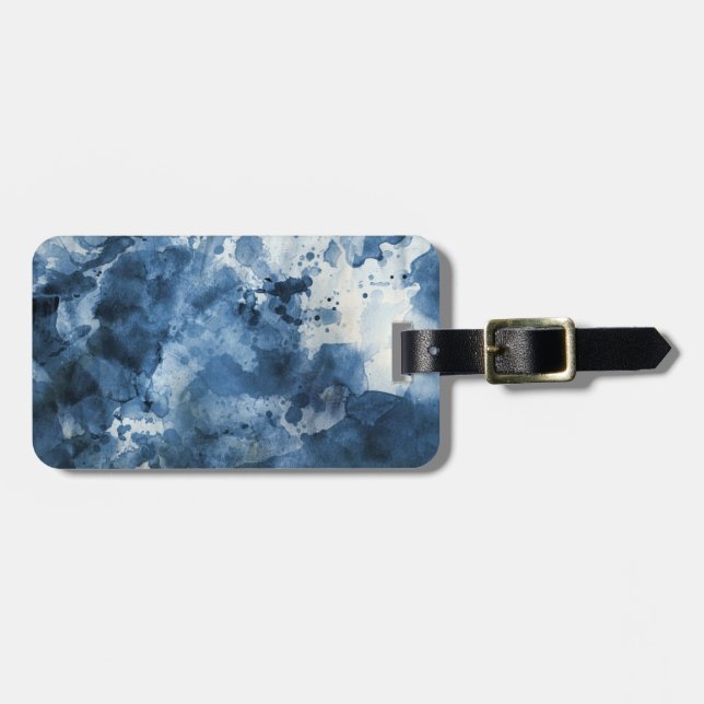Etiqueta De Bagagem Fundo azul abstrato da aguarela (Frente Horizontal)