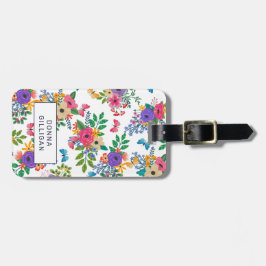 Etiqueta De Bagagem Fundo floral vibrante do branco do teste padrão