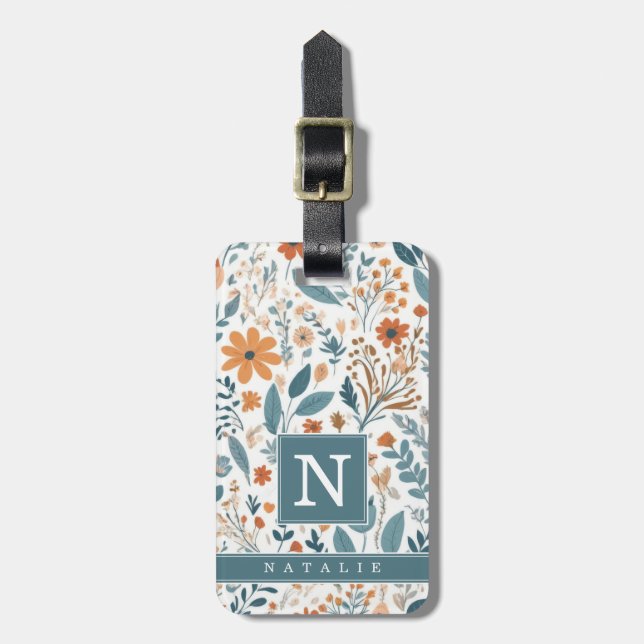 Etiqueta de Bagagem Fundo Flores Boho Mínimo (Frente Vertical)