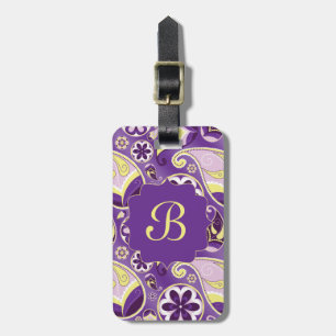 Etiqueta De Bagagem Fundo liso roxo do inclinação de Paisley