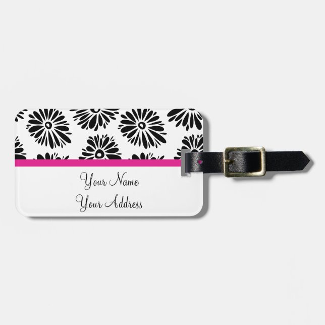 Etiqueta De Bagagem Funky Black e white floral (Frente Horizontal)