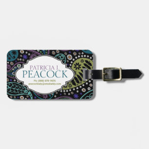 Etiqueta De Bagagem Funky Boho Hippie Peacock Paisley Personalizado