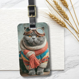 Etiqueta De Bagagem Funny Cat Pilot Aviator Cool Aviation Personalized