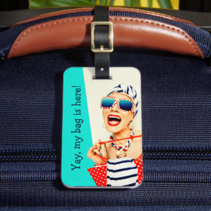 Etiqueta De Bagagem Funny Retro Beach Lady Traveler