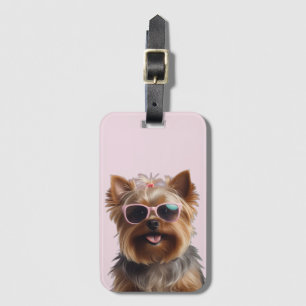 Etiqueta De Bagagem Funny Yorkshire Terrier com óculos escuros