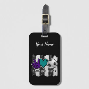 Etiqueta De Bagagem Futebol de amor à paz em branco e preto