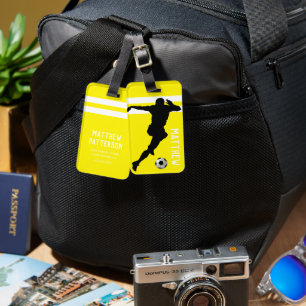 Etiqueta De Bagagem Futebol personalizado preparado Viagem Amarelo do