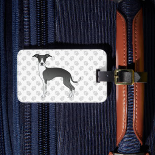 Etiqueta De Bagagem Galgo Italiano Preto e Branco com Texto Personaliz