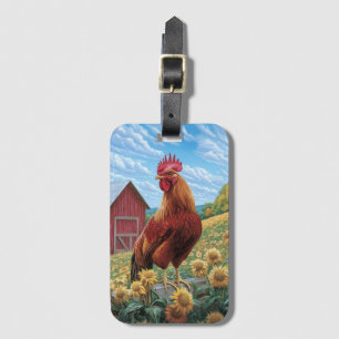 Etiqueta De Bagagem Galo numa pintura de Fazenda de girassol